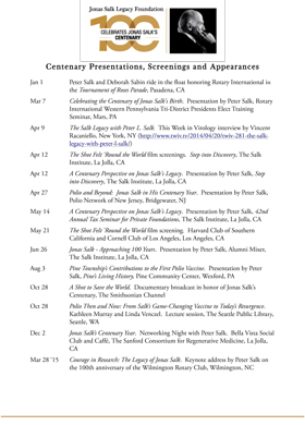 Jonas Salk Legacy Foundation (JSLF) Centenary Events Calendar Page 3